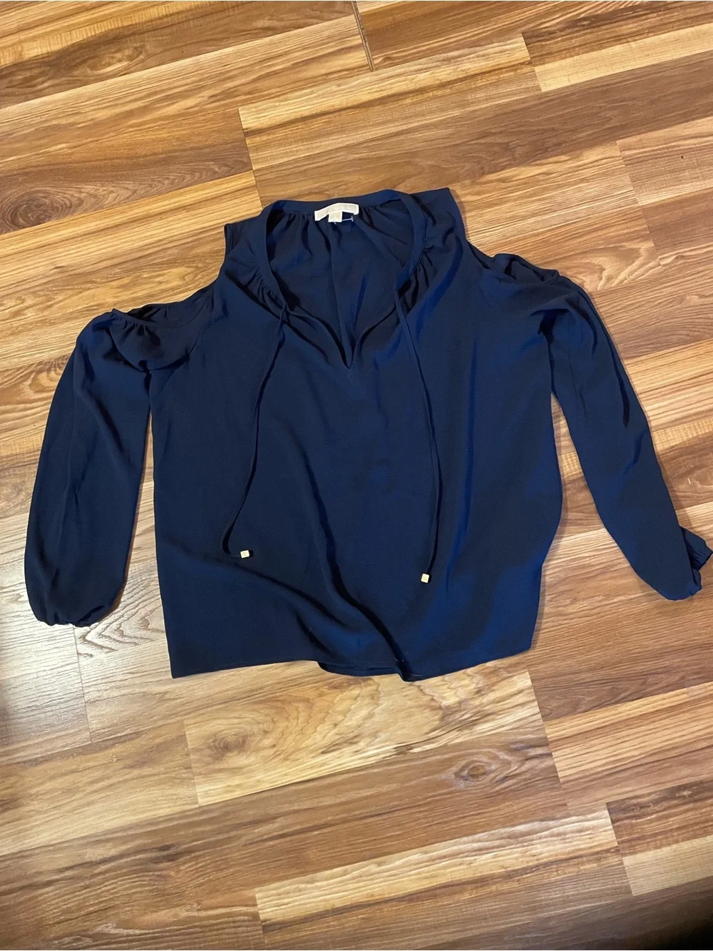Michael Kors Navy Cold-Shoulder V-Neck Blouse